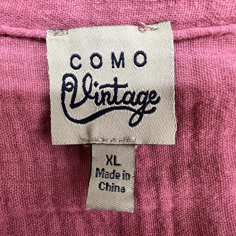 COMO VINTAGE Gauzy Roll-Tab Sleeve Button Up Tunic Top Textured Rose Pink‎ XL - Picture 9 of 11